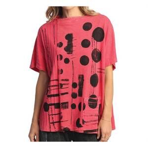 NEW JESS & JANE veronica mineral washed mock neck cotton top in raspberry